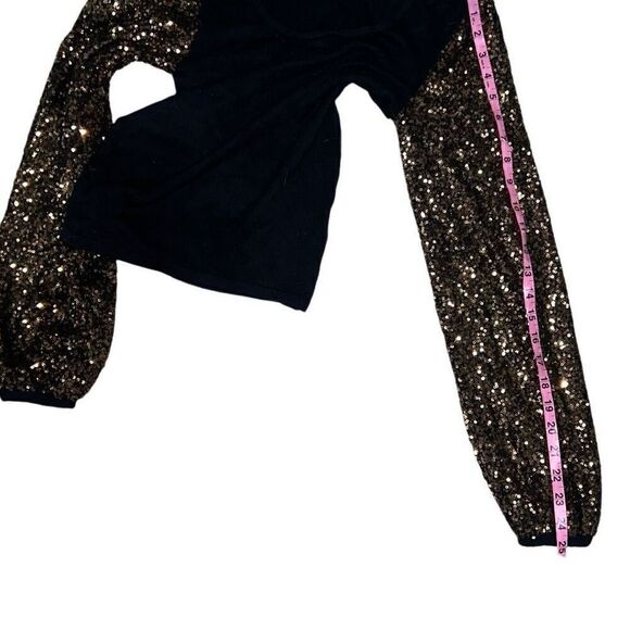 Anthropologie | Anthro Bl-nk Gold Sequin Sleeve Black Sweater Holiday size XS - Picture 9 of 10